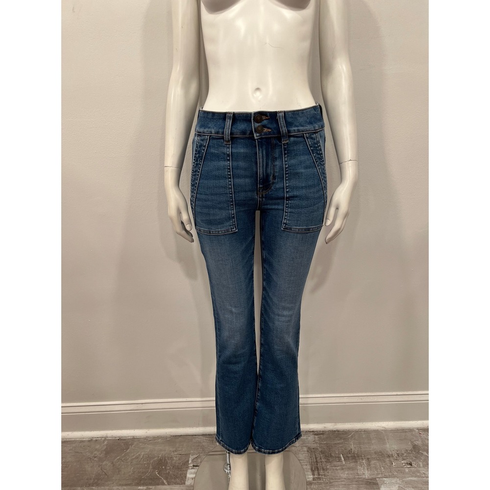 American Eagle Jeans Womens Blue High Waisted Patch Pocket Flare Jeans Size 2